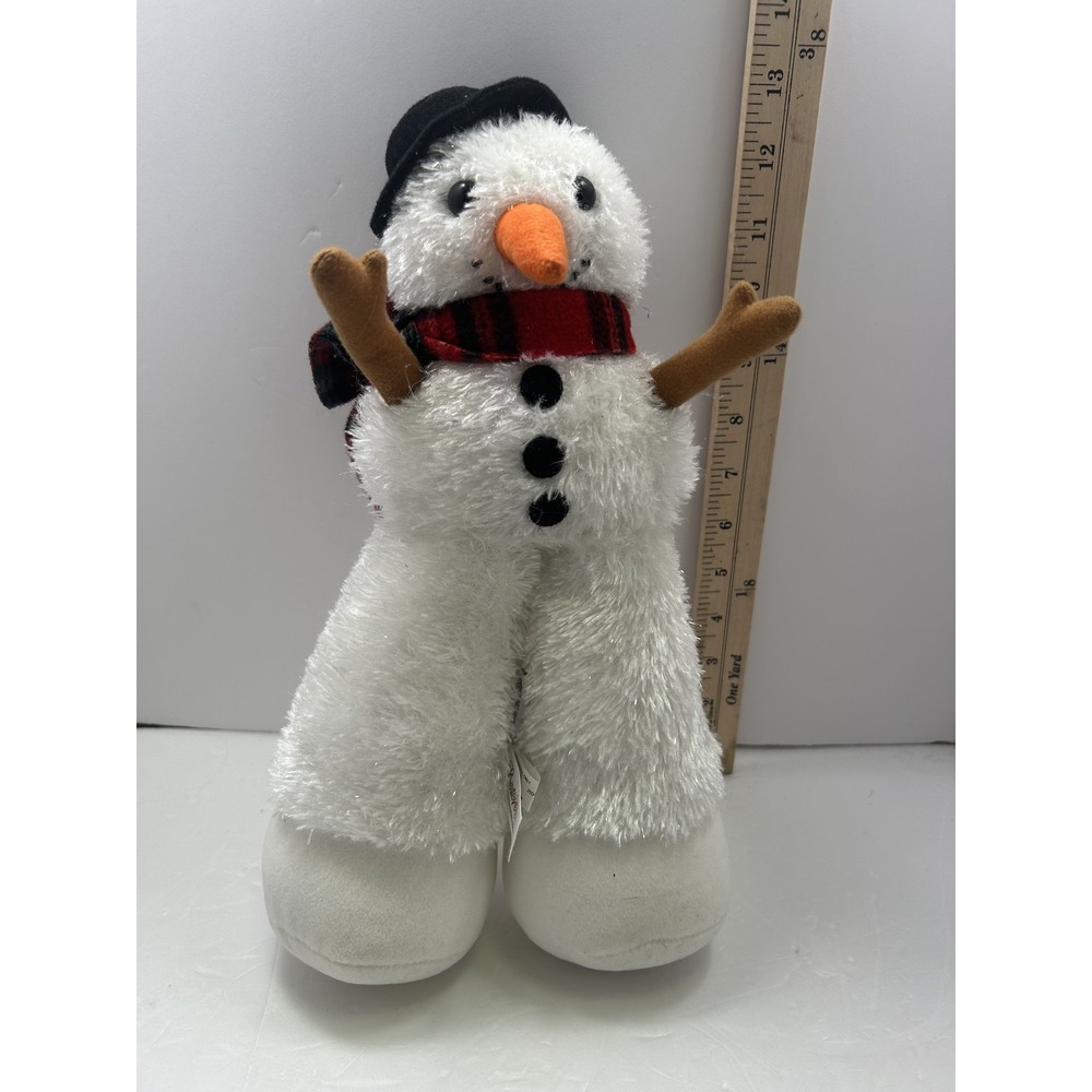 White Snowman Plush Stuffed Animal Toy Medium Christmas Scarf Hat Soft Cute